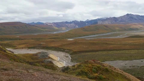 Panoramic view from Polychrome Overlook in Denali National Park, Alaska. Video stock 153161740