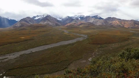 Panoramic view from Polychrome Overlook in Denali National Park, Alaska. Video stock 153161771