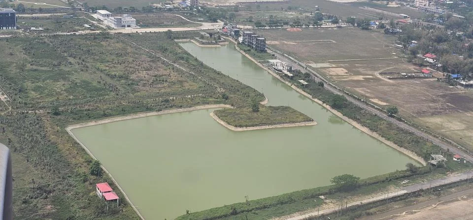 A panoramic view of a pond Stock Photos