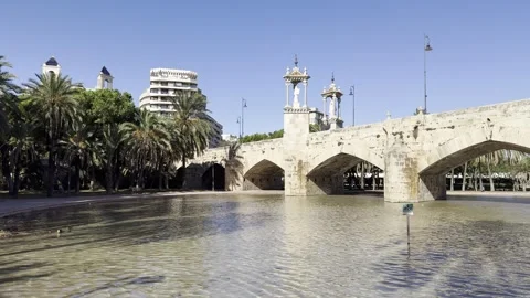 Panoramic view of Pont del Real in Valencia, Spain Stock Footage 255289179