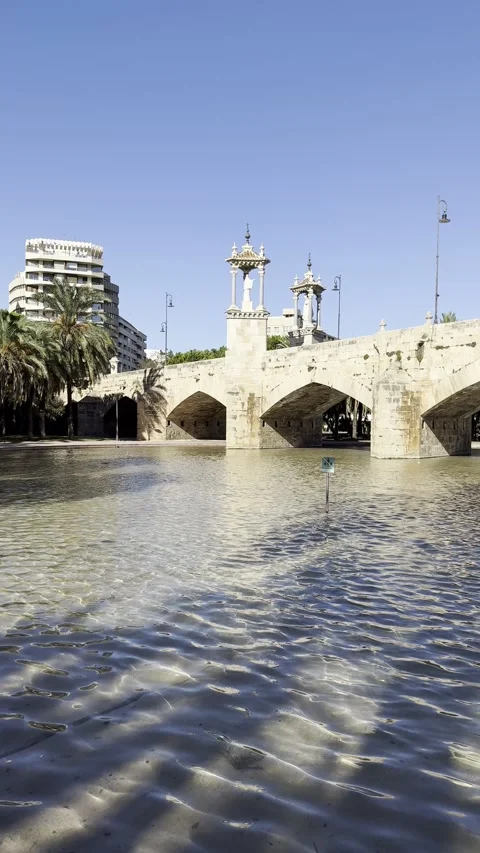 Panoramic view of Pont del Real in Valencia, Spain. Vertical video Stock Footage 255289182