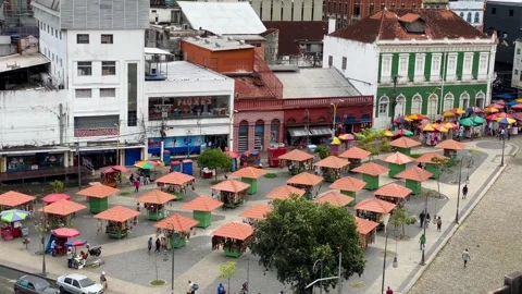 Panoramic view of a popular open air street market in Manaus, Brazil, 4K Stock Footage 259321721