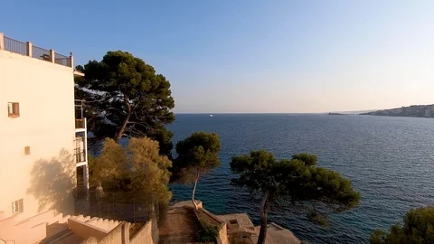 Panoramic view from a popular restaurant in cala major mallorca Stock Footage 122171009