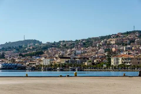 Panoramic view of the port and city of lixouri on the island of cephalonia Stock Photos