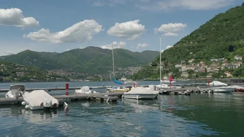 Panoramic view of the port of Como.Lombardia, Como lake, Italy. Stock Footage 154538598