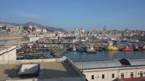 Panoramic view of the port of genoa Stock Footage 137954295