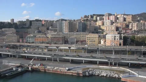 Panoramic view of the port of genoa Stock Footage 137954307