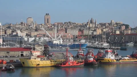 Panoramic view of the port of genoa Stock Footage 137954417