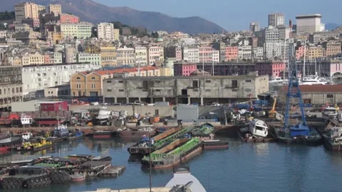 Panoramic view of the port of genoa Stock Footage 137954430
