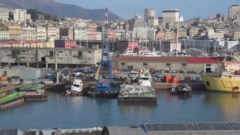Panoramic view of the port of genoa Stock Footage 137954444