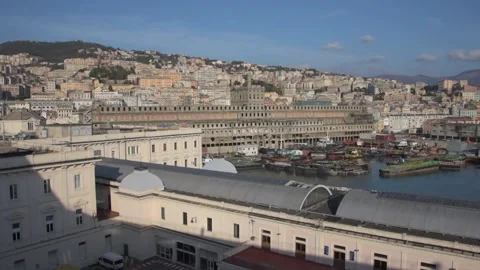 Panoramic view of the port of genoa Stock Footage 137954512