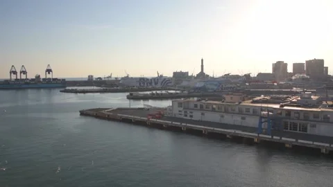 Panoramic view of the port of genoa Stock Footage 137954517