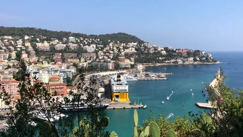 Panoramic view of the Port Limpia of Nice with blue sky, Cote d'Azur, France Stock Footage 290789071