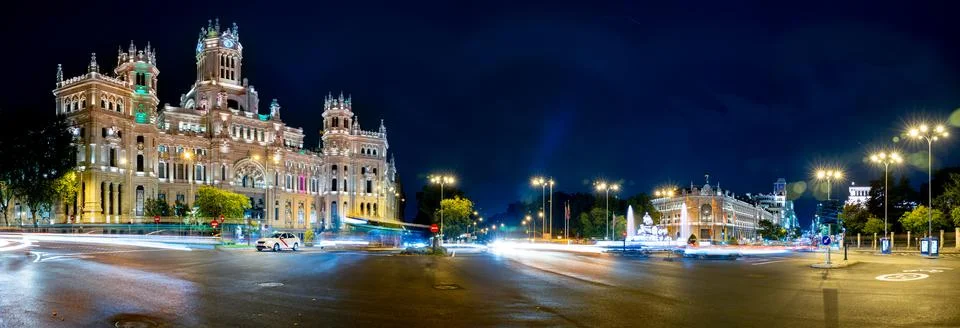 Panoramic View of the Post Office Building in Downtown Madrid with Cibiles fo Stock Photos