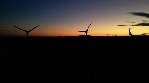 Panoramic view of a power generating wind farm during sunset Stock Footage 220115758