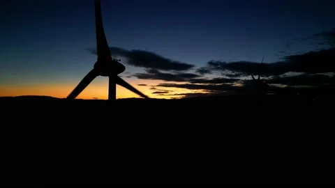 Panoramic view of a power generating wind farm during sunset Stock Footage 220117003