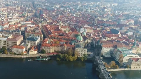 Panoramic view of Prague from above. Prague aerial view 库存影片 115586697