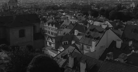 Panoramic view on Prague. Black and White Timelapse with Vintage Film Effects Stock Footage 342860190