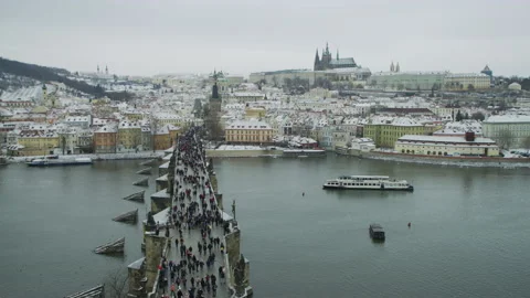 Panoramic view of Prague, on a winter day Stock Footage 217373415