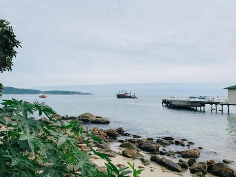 Panoramic view of Praia Do Trapiche, Bombinhas, Brazil Foto stock