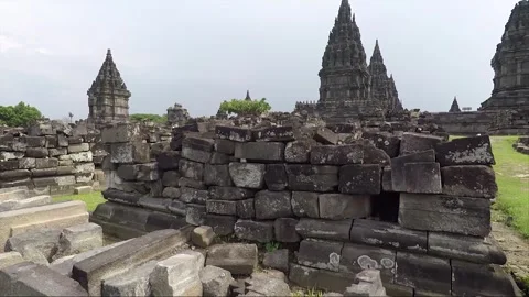 Panoramic View, Prambanan Compound Temples, Java, Indonesia Stock Footage 312575040