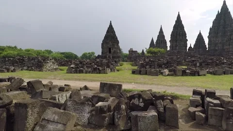 Panoramic View, Prambanan Compound Temples, Java, Indonesia Stock Footage 312675929