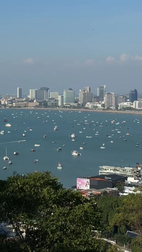 Panoramic view from Pratumnak Hill overlooking Pattaya Bay in Thailand Stock Footage 346247214