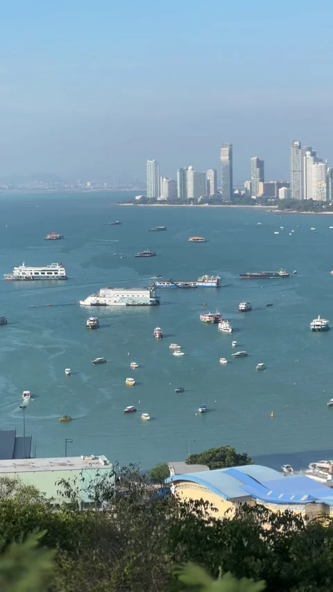 Panoramic view from Pratumnak Hill overlooking Bali Hai Pier, Pattaya Stock Footage 346247673