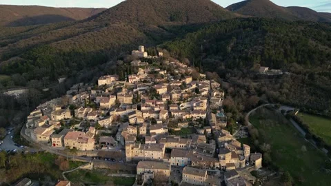 Panoramic view of the prettiest small towns in France - Mirmande in France Stock Footage 295005257
