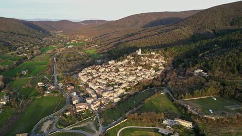 Panoramic view of the prettiest small towns in France - Mirmande in France Stock Footage 295005314