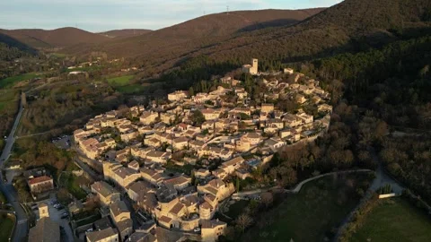 Panoramic view of the prettiest small towns in France - Mirmande in France Stock Footage 295005349