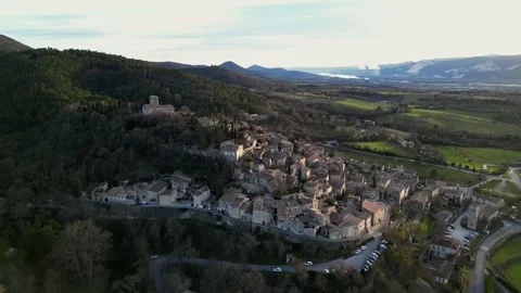 Panoramic view of the prettiest small towns in France - Mirmande in France Stock Footage 295005792