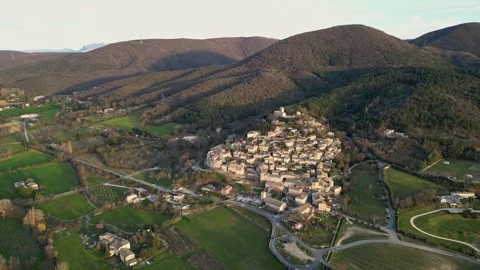 Panoramic view of the prettiest small towns in France - Mirmande in France Stock Footage 295005812