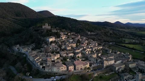 Panoramic view of the prettiest small towns in France - Mirmande in France Stock Footage 295005918