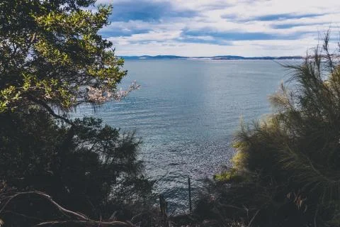 Panoramic view of pristine Tasmania beach landscape in Australia Stock Photos
