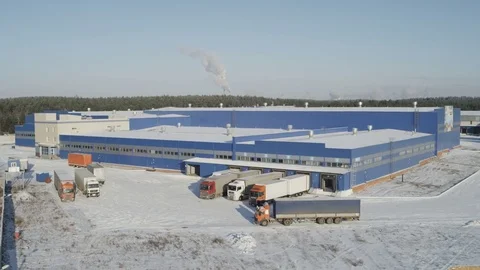Panoramic View Production Complex Covered with Snow Stock Footage 77748778