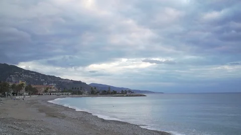 Panoramic view of a promontory in the beach of Mentone, French Riviera Stock Footage 120731046