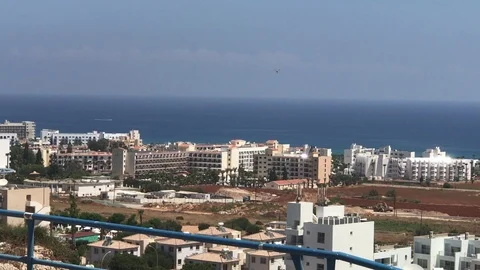 Panoramic View of Protaras from the Clif of Prophet Elias Stock Footage 92959871