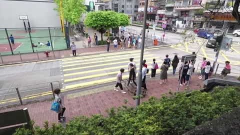 Panoramic view, Public Square Street, Nathan Road Traffic, Kowloon, Hong Kong Stock Footage 221186946