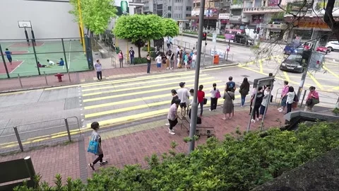 Panoramic view, Public Square Street, Nathan Road Traffic, Kowloon, Hong Kong Stock Footage 221187116