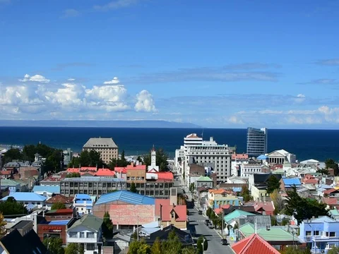 A panoramic view of Punta Arenas  from the Cerro La Cruz Video stock 77624921