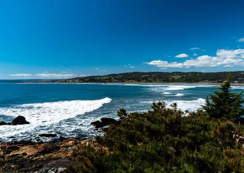 Panoramic view of Punta de Lobos beach on a sunny day. Stock Photos