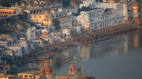 Panoramic view of Pushkar to the lake Stock Footage 118355378