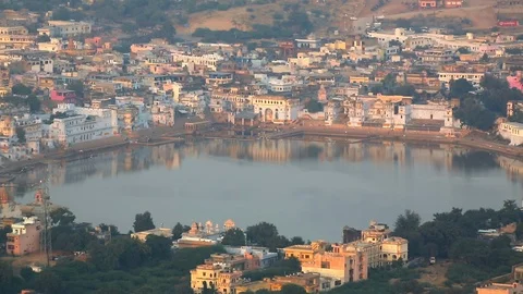 Panoramic view of Pushkar to the lake Stock Footage 118355589