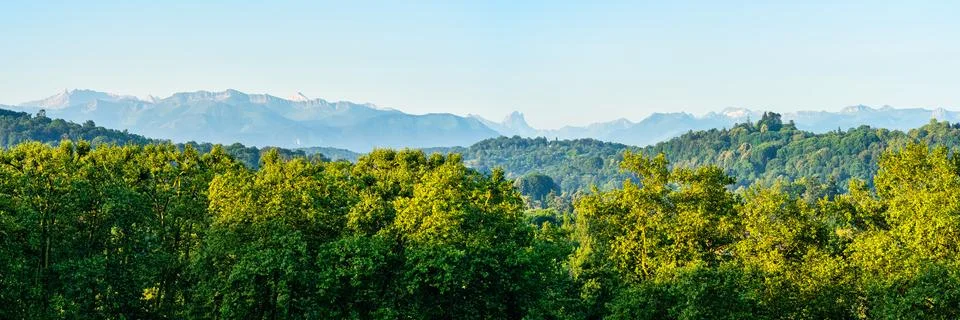 Panoramic view of the Pyrenees mountain range of the city of Pau France. Stock Photos