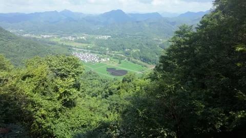 Panoramic view of Qiyun Mountain forests and villages Stock-Footage 347485562