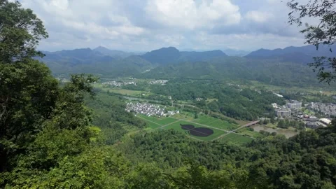 Panoramic view of Qiyun Mountain forests and villages Stock-Footage 347485711