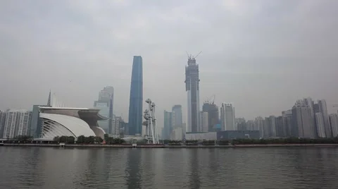 Panoramic view of quay and skyscrapers in Guangzhou China Stock-Footage 59134248