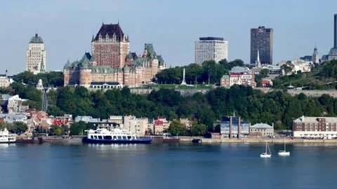 Panoramic View of Quebec City Skyline and St. Lawrence River Stock Footage 310650290
