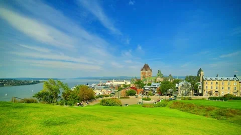 Panoramic View of Quebec City Skyline and St. Lawrence River Stock Footage 310706533
